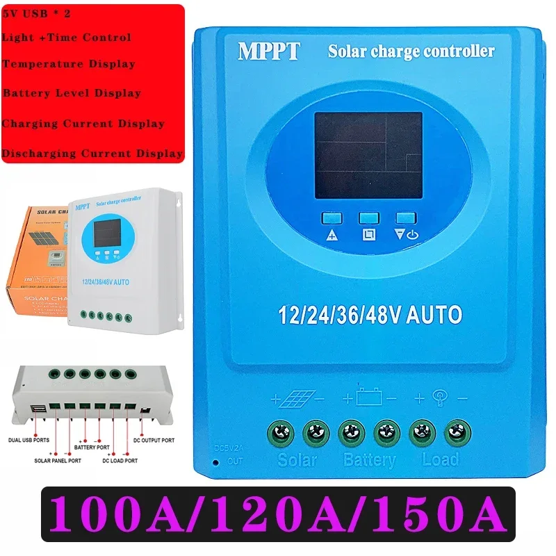 MPPT 100A 120A 150A LCD Display Solar Charge Controller 12V 24V 36V 48V Battery Charger Panel Intelligent Regulator Dual USB
MPPT 100A 120A 150A LCD Display Solar Charge Controller 12V 24V 36V 48V Battery Charger Panel Intelligent Regulator Dual USB
