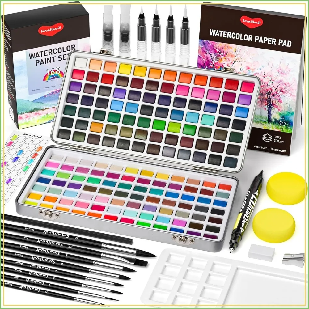 168-Color Watercolor Paint Set with Metallic, Brushes, Paper, Palette - Art Supplies for Adults & Kids
168-Color Watercolor Paint Set with Metallic, Brushes, Paper, Palette - Art Supplies for Adults & Kids