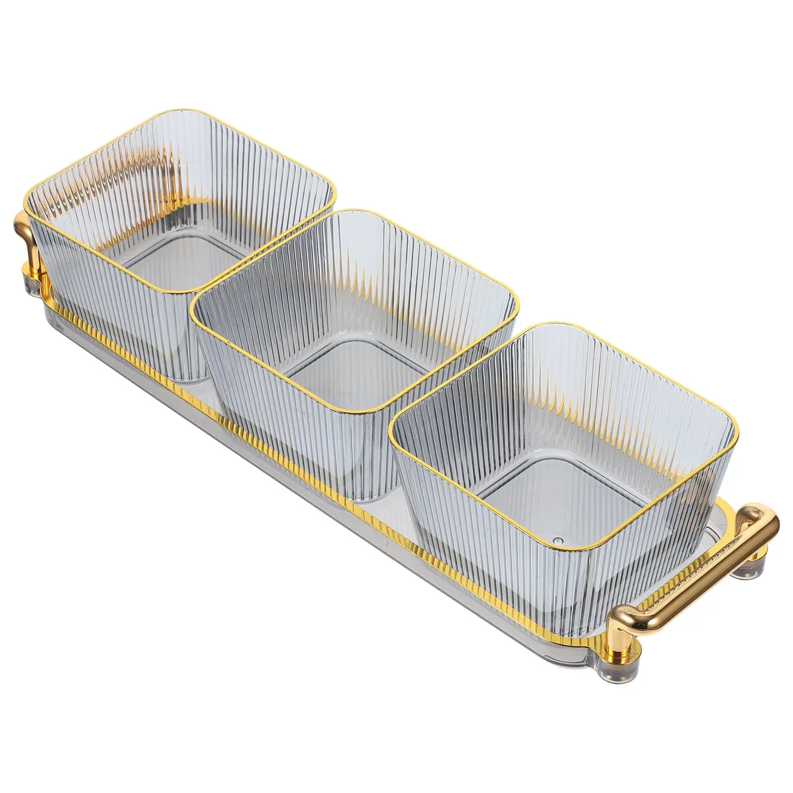 3 Compartments Snack Tray Ash Striped Gold Rim PP Material Fruit Storage Bowl Large Capacity Dessert Plate Holder Kitchen
3 Compartments Snack Tray Ash Striped Gold Rim PP Material Fruit Storage Bowl Large Capacity Dessert Plate Holder Kitchen