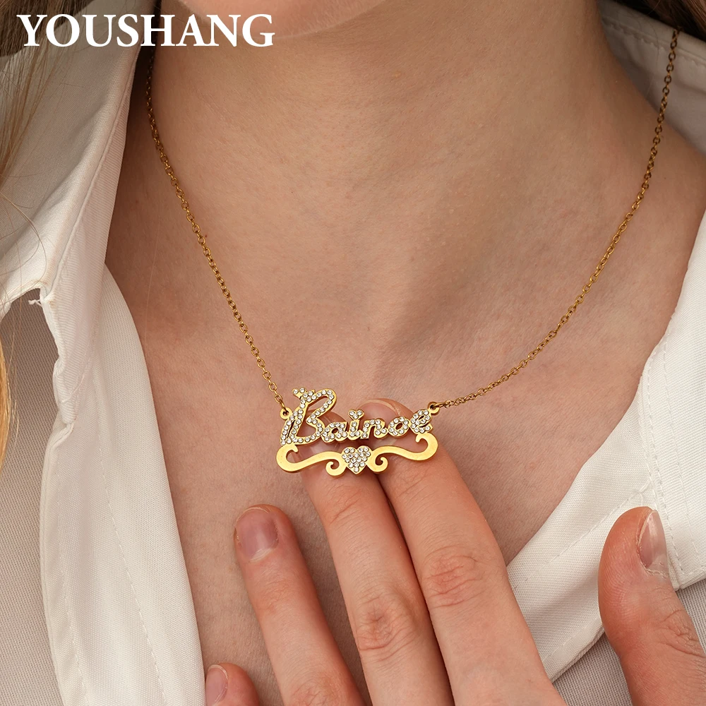 Customized Zirconia Name Necklace Stainless Steel 18K Gold Plated Heart Shaped Sparkling Pendant for Ladies Couple Jewelry Gifts
Customized Zirconia Name Necklace Stainless Steel 18K Gold Plated Heart Shaped Sparkling Pendant for Ladies Couple Jewelry Gifts
