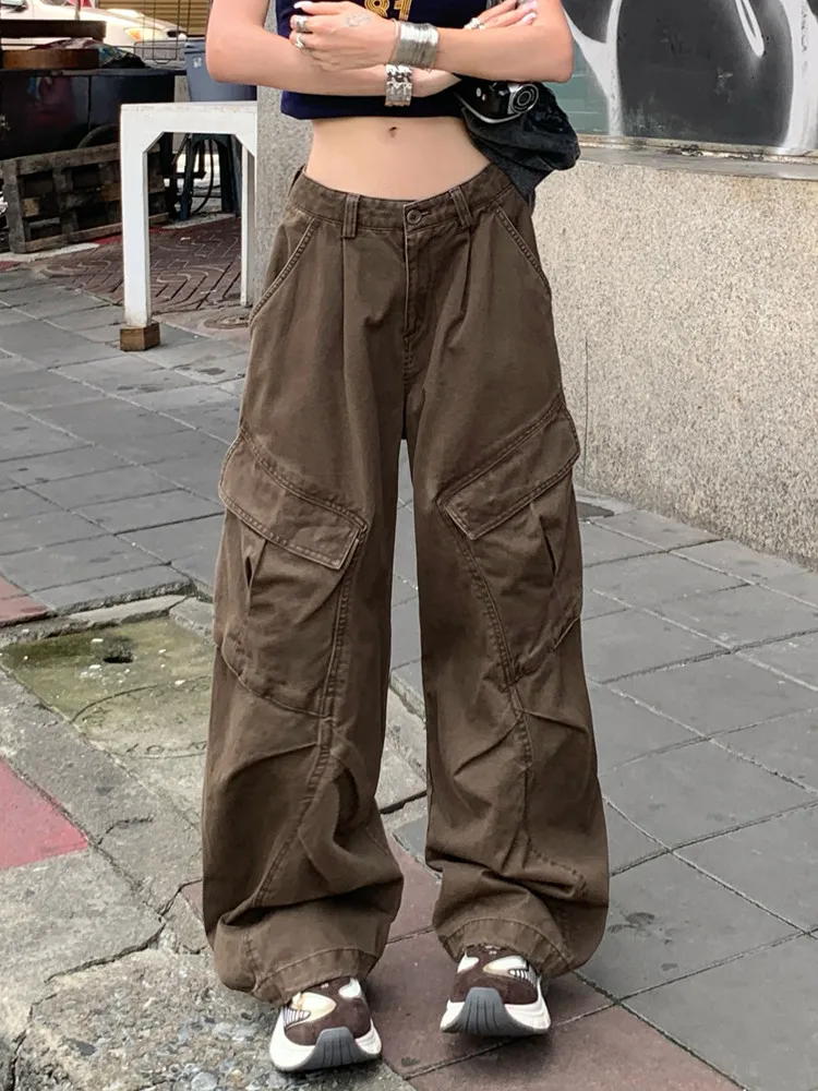 Brown Loose Vintage Pocket Wide Denim Cargo Pants Women Y2K 2000S Streetwear New Casual High Waisted Straight Baggy Jeans Mujer
Brown Loose Vintage Pocket Wide Denim Cargo Pants Women Y2K 2000S Streetwear New Casual High Waisted Straight Baggy Jeans Mujer
