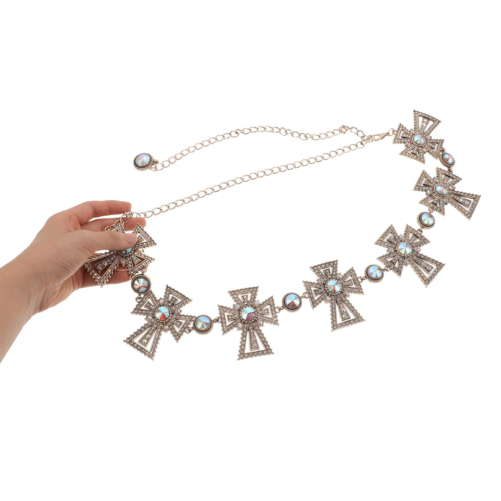 Cowgirl Rhinestone Chain Belt Adjustable Golden Metal Cross Waist Chain Punk Body Jewelry Metal Link Cross Belt
Cowgirl Rhinestone Chain Belt Adjustable Golden Metal Cross Waist Chain Punk Body Jewelry Metal Link Cross Belt