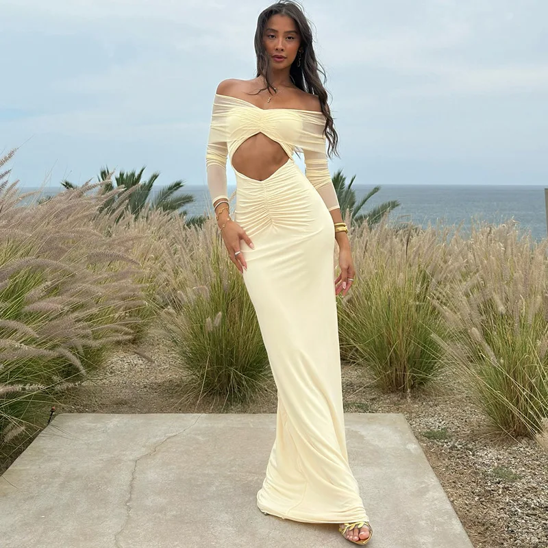 Elegant Sexy Sheer Mesh Patchwork Ruched Bodycon Maxi Party Dress V Neck Off Shoulder Full Sleeve Hollow Vacation Long Robe
Elegant Sexy Sheer Mesh Patchwork Ruched Bodycon Maxi Party Dress V Neck Off Shoulder Full Sleeve Hollow Vacation Long Robe