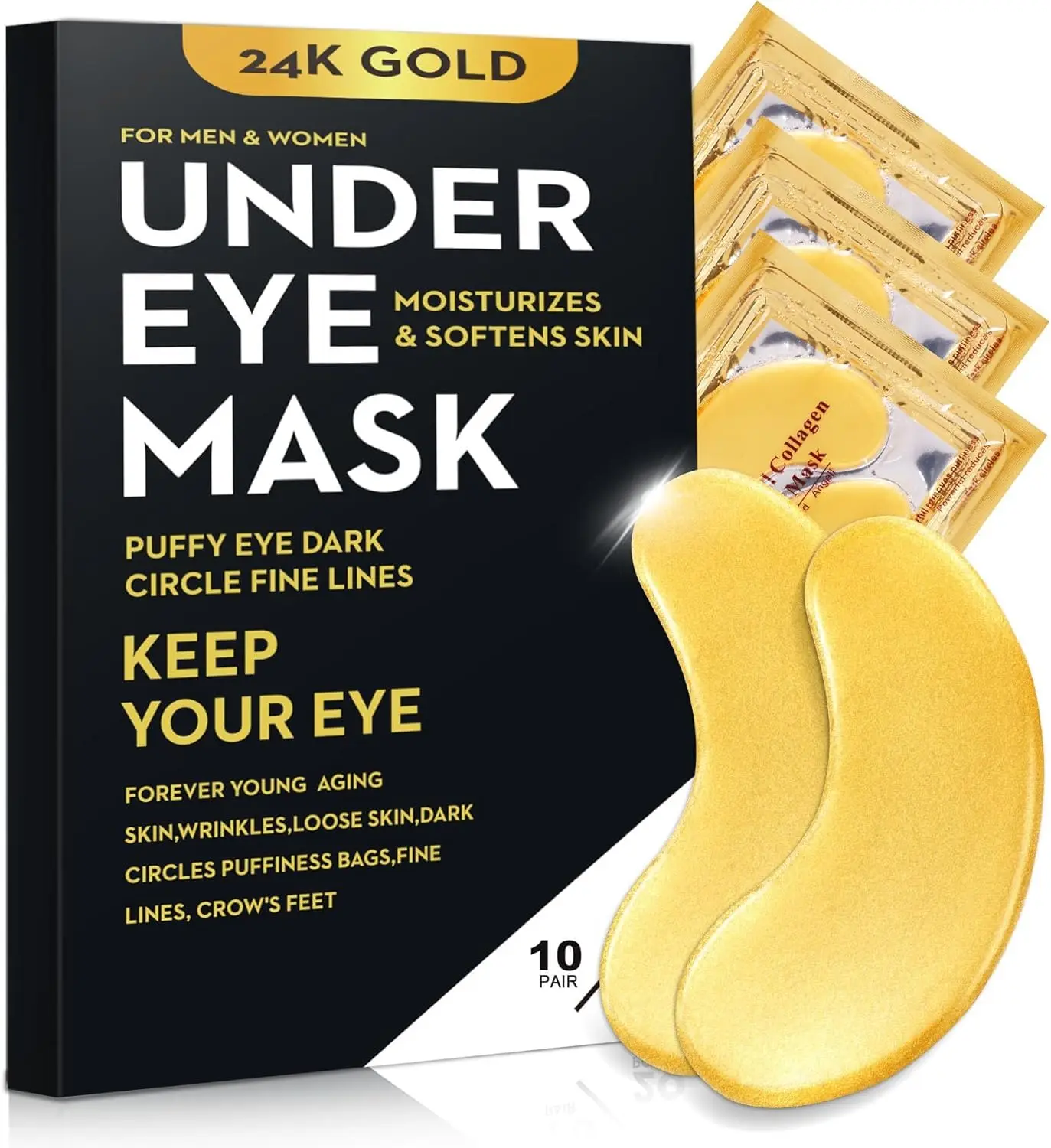 24K Gold Eye Patches for Dark Circles, Puffy Eyes & Wrinkles - 10 Pairs
24K Gold Eye Patches for Dark Circles, Puffy Eyes & Wrinkles - 10 Pairs