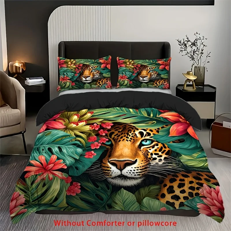 2/3pcs Tropical Green Leaves Leopard Print Duvet Cover Set (1 Duvet Cover + 1/2 Pillowcase, Without Core), Jungle Leopard Shadow
2/3pcs Tropical Green Leaves Leopard Print Duvet Cover Set (1 Duvet Cover + 1/2 Pillowcase, Without Core), Jungle Leopard Shadow