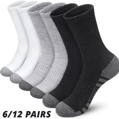 Chaussettes de sport en plein air pour hommes, haute qualité, confortables, douces, coordonnantes au sol, football, grande taille, nouveau style, 6/12 paires