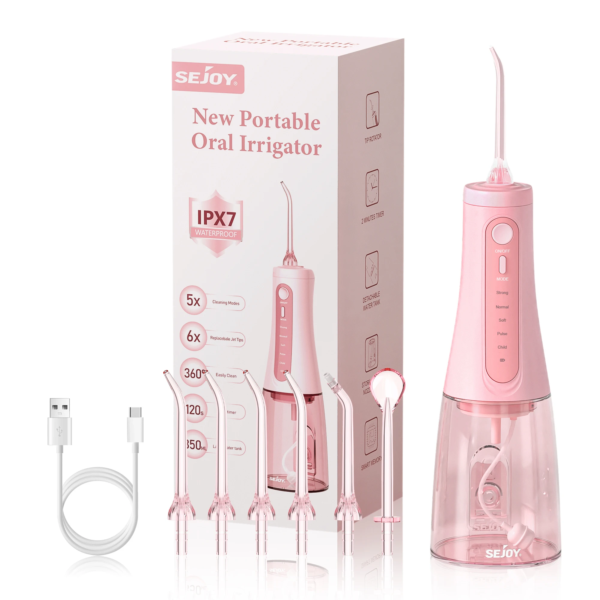 SEJOY Portable Electric Dental Water Flosser Irrigator Teeth Whitening Strips 350ML Tank 5 Modes 6 Jet Tips For Home Travel
SEJOY Portable Electric Dental Water Flosser Irrigator Teeth Whitening Strips 350ML Tank 5 Modes 6 Jet Tips For Home Travel