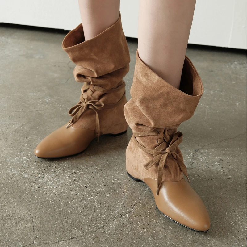 Women's new autumn leather cowhide pointed European and American style lazy lace up short boots with a mid heel, western boots
Women's new autumn leather cowhide pointed European and American style lazy lace up short boots with a mid heel, western boots