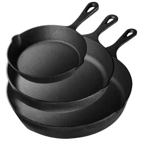 3PCS Cast Iron Skillet Set (6/8/10 Inch)  Pre-Seasoned, Heavy-Duty Pans for Oven, Grill & Campfire, Even Heat, Non-Stick Surface