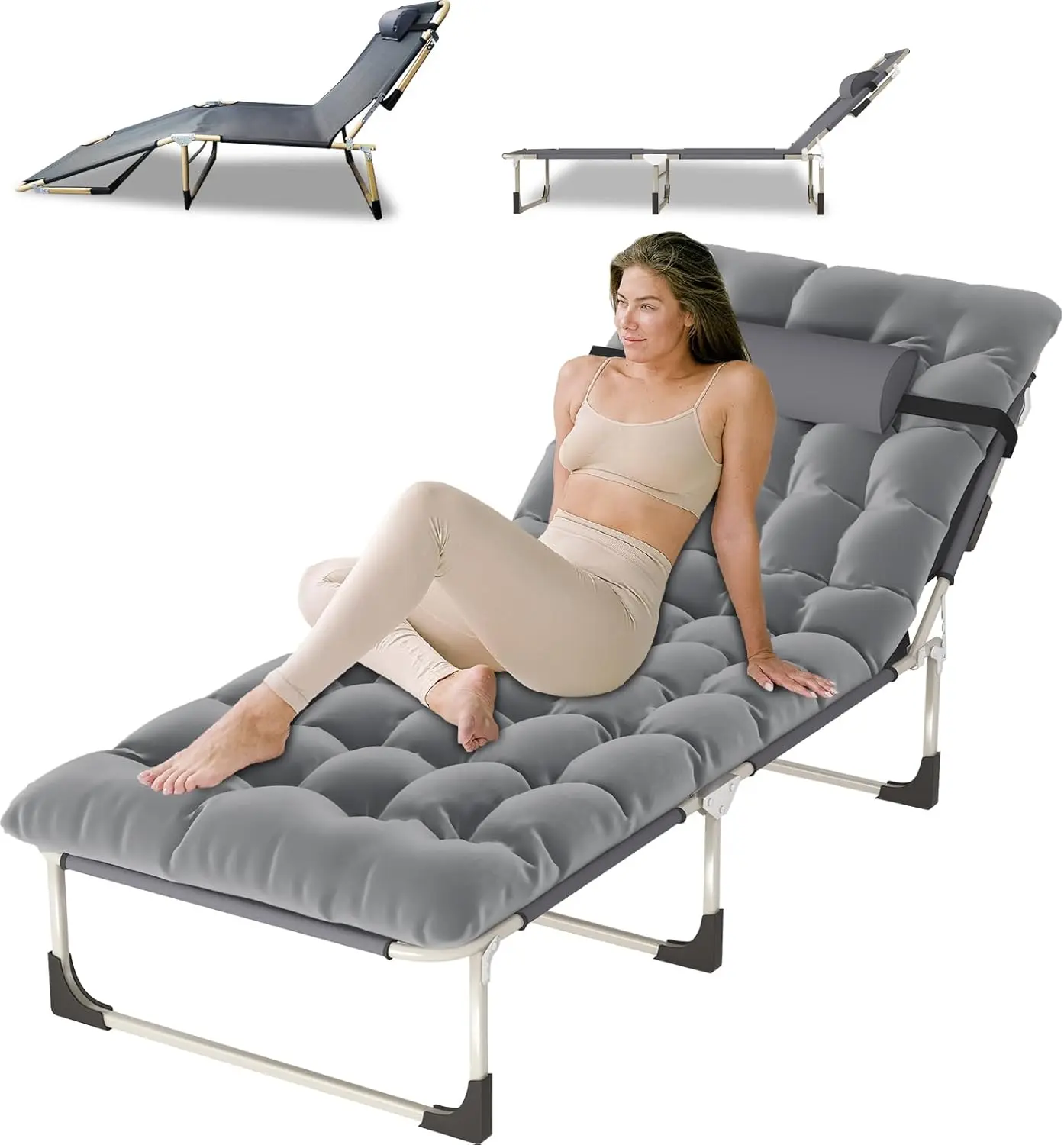 Portable Folding Camping Cot, Oversize 28.7In Adjustable 5-Position Adults Reclining Lounge Chairs With Pillow, 500 Lb Weight
Portable Folding Camping Cot, Oversize 28.7In Adjustable 5-Position Adults Reclining Lounge Chairs With Pillow, 500 Lb Weight