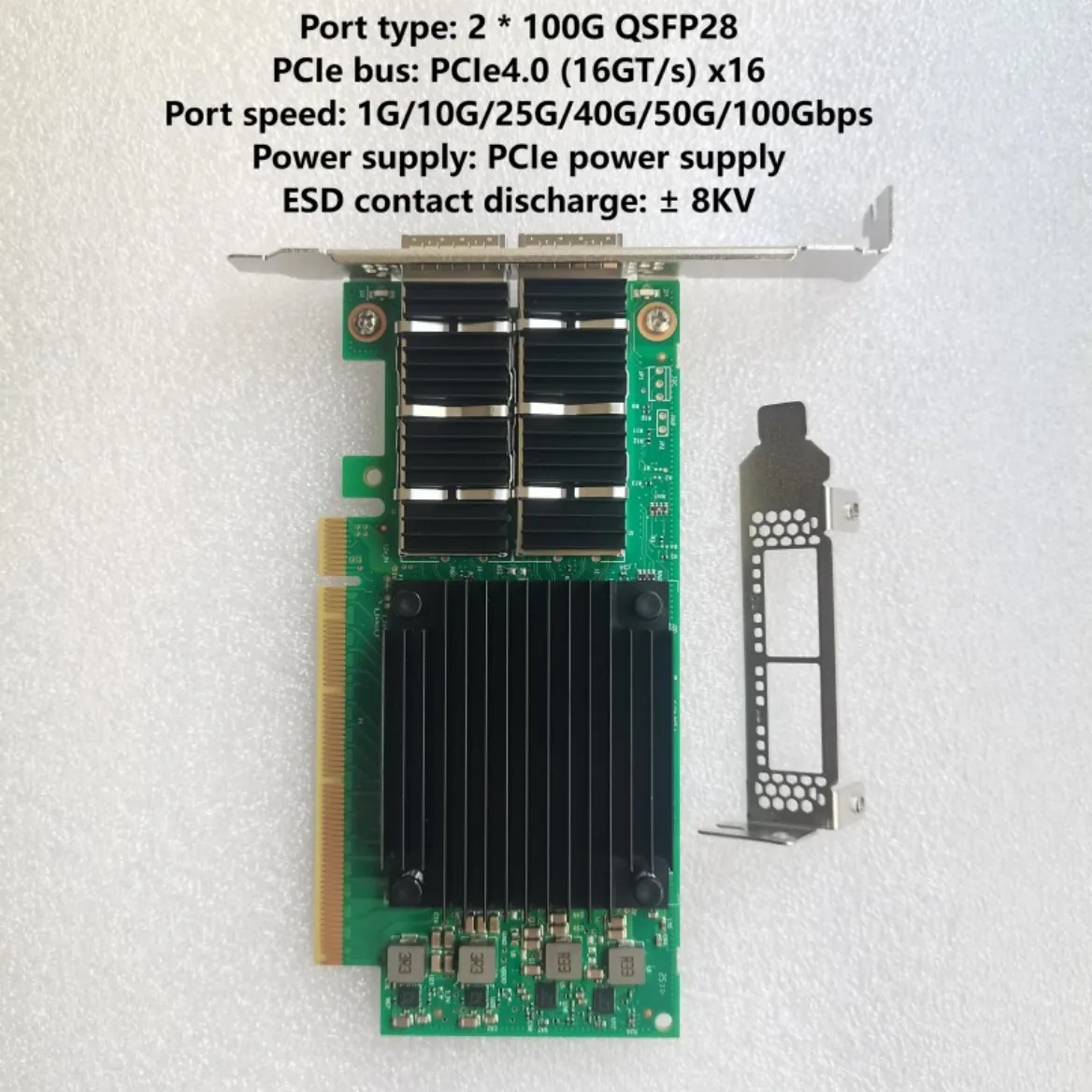PCIe x16 dual port 100G QSFP28 Ethernet network adapter 1G/10G/25G/40G/50G/100Gbps
PCIe x16 dual port 100G QSFP28 Ethernet network adapter 1G/10G/25G/40G/50G/100Gbps