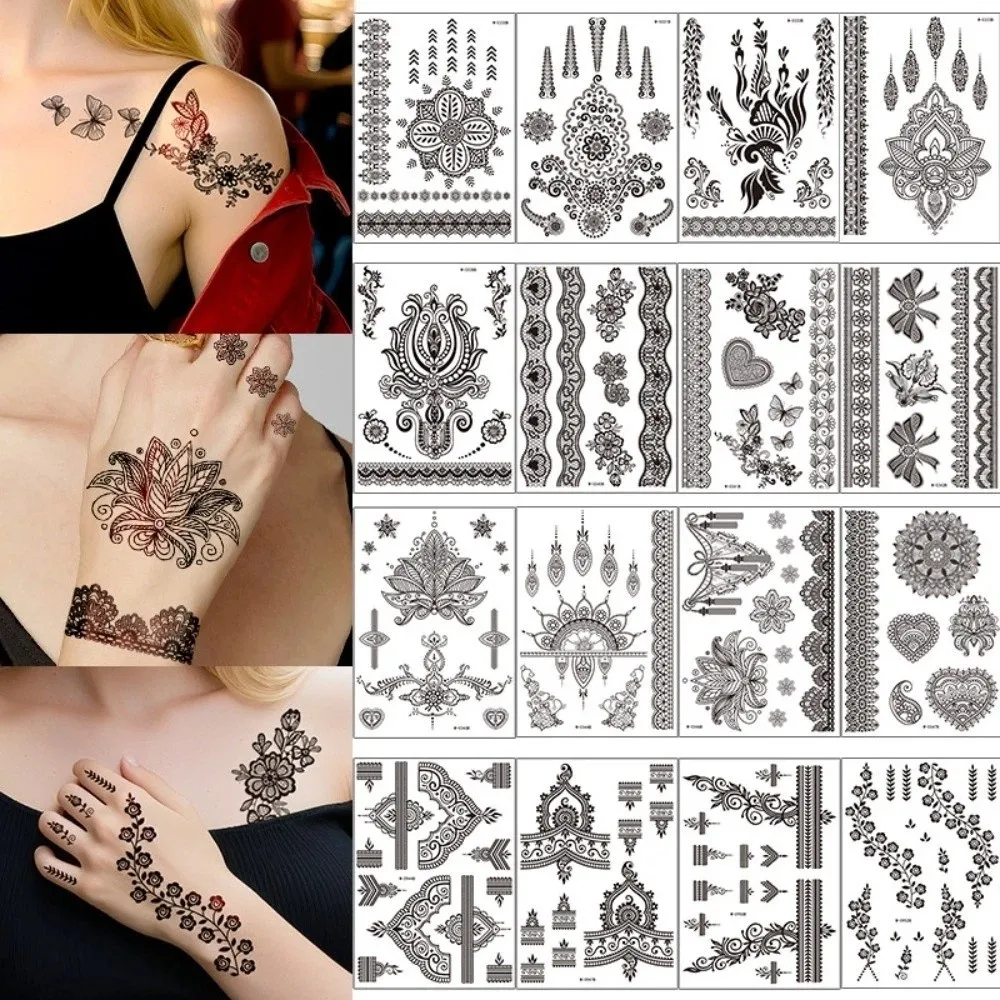 Black Mehndi Stickers Henna Tattoo Stickers Lace Fake Tattoo Wedding Tool Temporary Tattoo Legs Arm Waterproof
Black Mehndi Stickers Henna Tattoo Stickers Lace Fake Tattoo Wedding Tool Temporary Tattoo Legs Arm Waterproof
