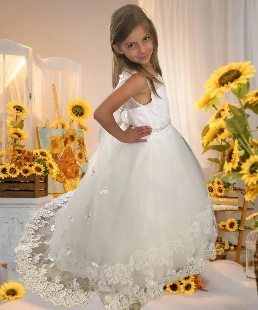 Elegant White Lace Flower Girls Dress Sleeveless Tulle Fluffy Applique For Little Princess Wedding Pageant Ball Evening Gowns
Elegant White Lace Flower Girls Dress Sleeveless Tulle Fluffy Applique For Little Princess Wedding Pageant Ball Evening Gowns