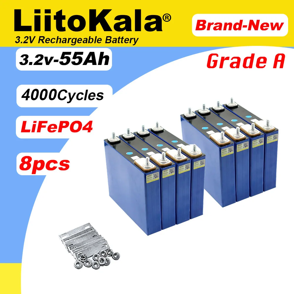 8pcs Liitokala 3.2V 55Ah LiFePO4 battery Lithium iron phosphate batteries for 12V 3C Motorcycle Car Motor Modification Duty-free
8pcs Liitokala 3.2V 55Ah LiFePO4 battery Lithium iron phosphate batteries for 12V 3C Motorcycle Car Motor Modification Duty-free