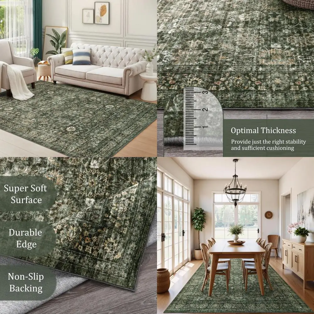 Large Vintage-Style Washable Area Rugs, 8x10 for Living Room, Soft Dark Green Non-Slip Rugs for Bedrooms, Distressed and Non-She 
Large Vintage-Style Washable Area Rugs, 8x10 for Living Room, Soft Dark Green Non-Slip Rugs for Bedrooms, Distressed and Non-She