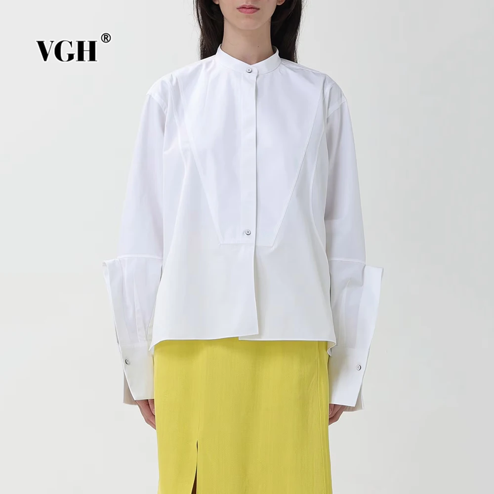 VGH Minimalist Loose White Shirt for Women Stand Collar Spliced Single Breasted Long Sleeve Casual Basics Shirts Female Clothes
VGH Minimalist Loose White Shirt for Women Stand Collar Spliced Single Breasted Long Sleeve Casual Basics Shirts Female Clothes