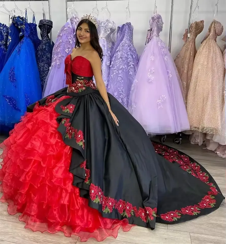 2026 Черно-красные платья Quinceanera Бальное платье Милая аппликация из органзы с рюшами Sweet 16, 15 лет, мексиканские платья по индивидуальному заказу
2026 Черно-красные платья Quinceanera Бальное платье Милая аппликация из органзы с рюшами Sweet 16, 15 лет, мексиканские платья по индивидуальному заказу