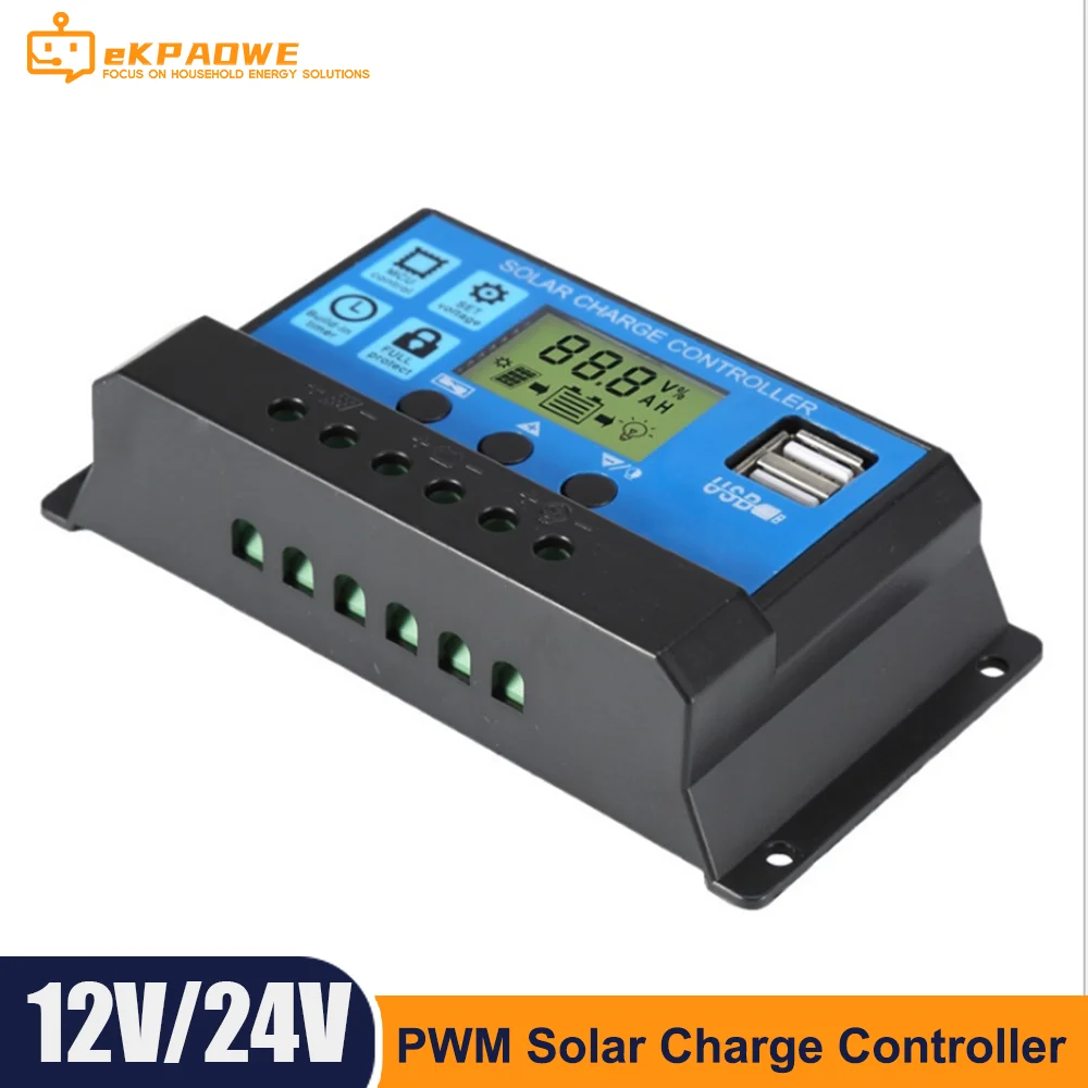 30A 40A 50A 60A PWM Solar Charge Controller Dual USB LCD Display 12V 24V Auto Solar Cell Panel Charger Regulator Solar System
30A 40A 50A 60A PWM Solar Charge Controller Dual USB LCD Display 12V 24V Auto Solar Cell Panel Charger Regulator Solar System