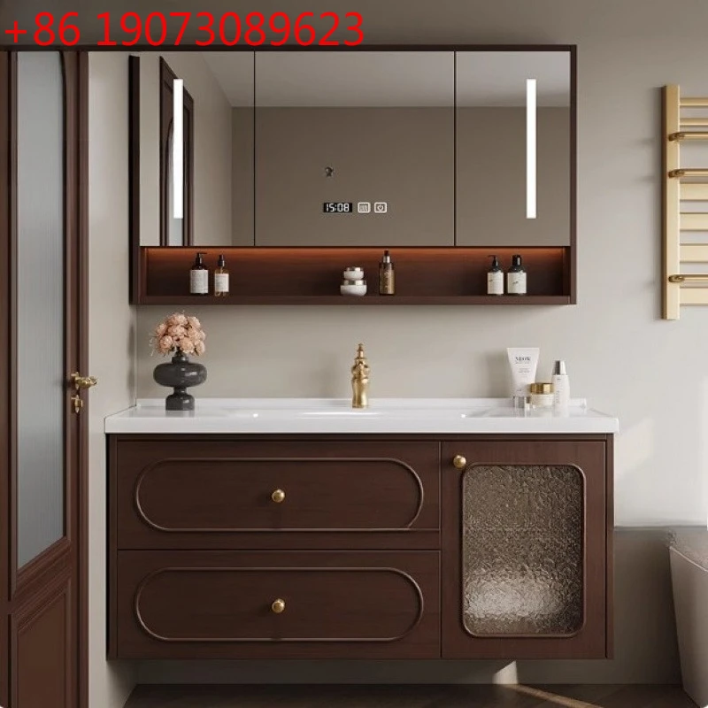 French retro oak solid wood bathroom cabinet combination bathroom, ancient style integrated ceramic basin washing
French retro oak solid wood bathroom cabinet combination bathroom, ancient style integrated ceramic basin washing