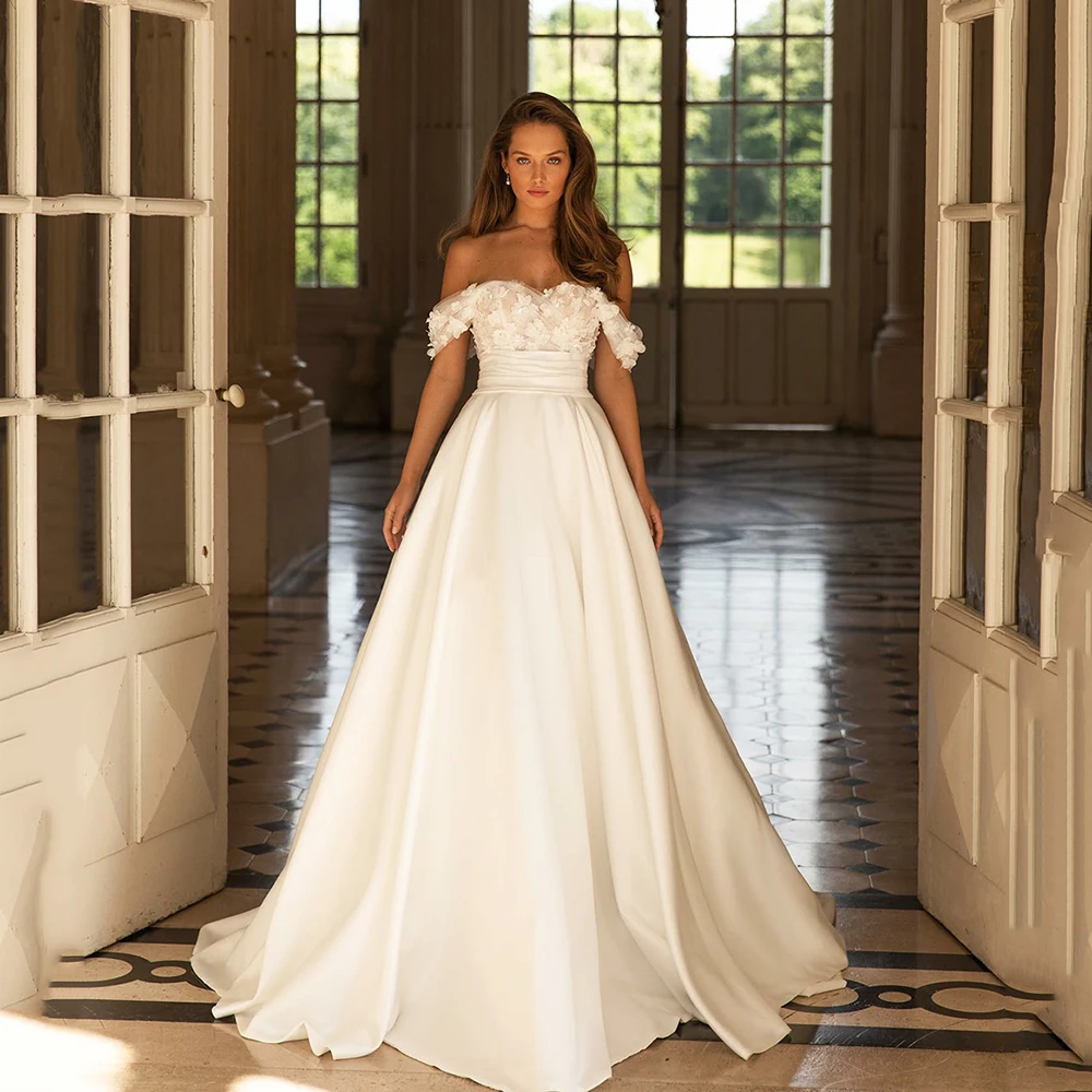 Msikoods A Line Satin Boho Wedding Dress Off The Shoulder Bridal Dresses 3D Lace Flower Pleats Civil Wedding Party Gowns 2023
Msikoods A Line Satin Boho Wedding Dress Off The Shoulder Bridal Dresses 3D Lace Flower Pleats Civil Wedding Party Gowns 2023