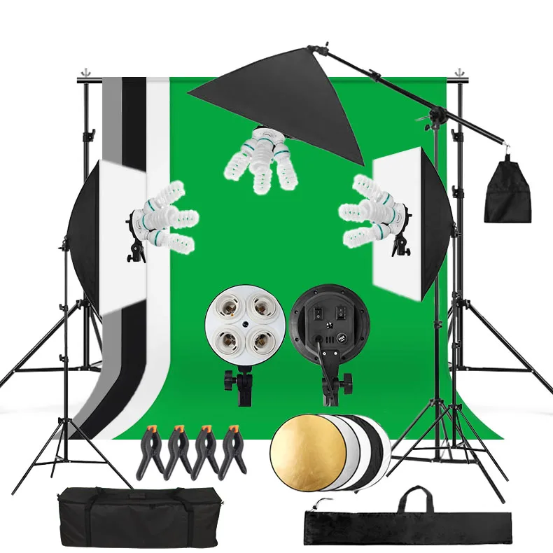 Photography Kit 2*3M Backdrop Background Stand Four Lamp Softbox 50w Bulb Light Video Lighting Set Reflector
Photography Kit 2*3M Backdrop Background Stand Four Lamp Softbox 50w Bulb Light Video Lighting Set Reflector