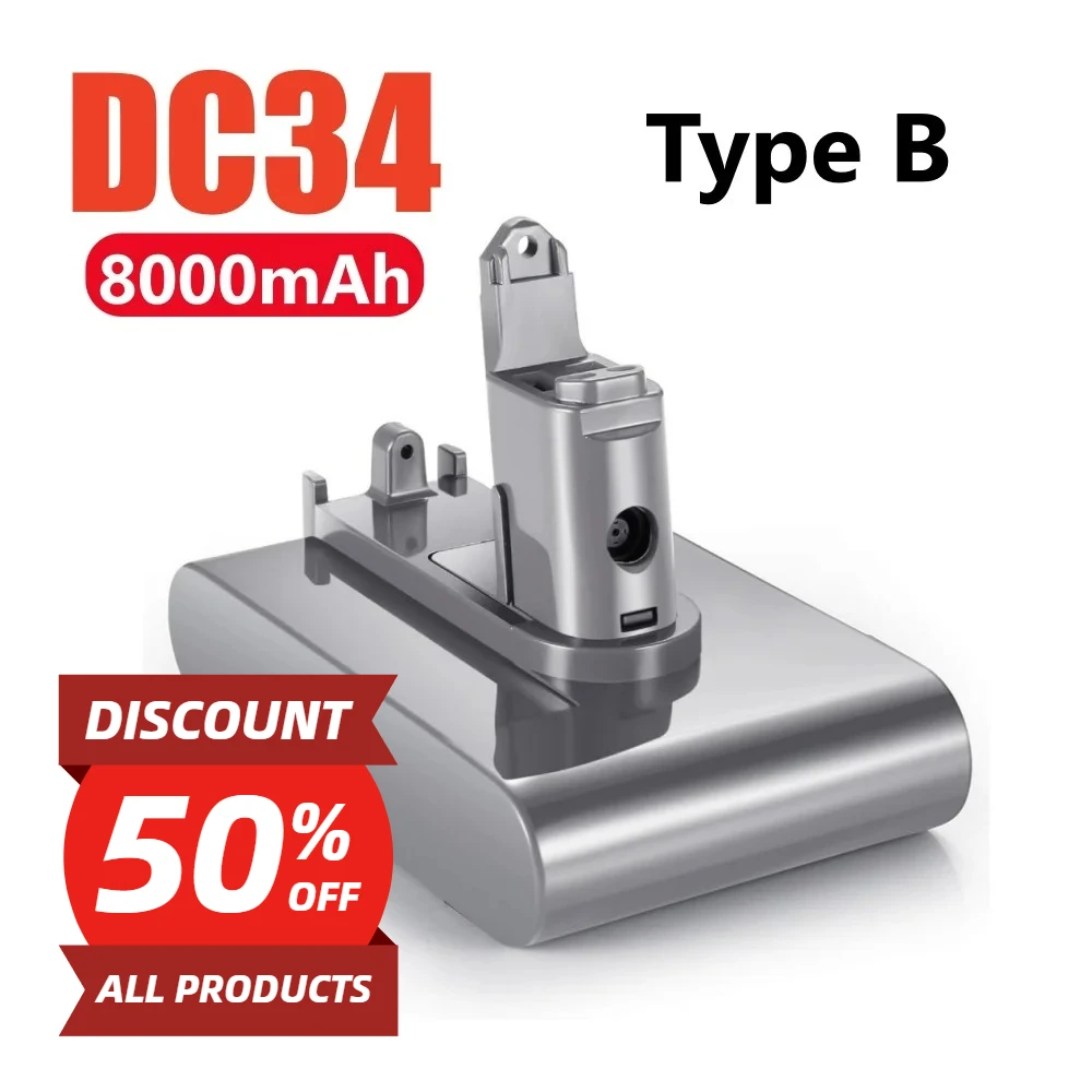 8.0Ah 22.2V DC34 Replacement Battery for Dyson Type A/B DC31 DC34 DC35 DC44 DC45 DC56 DC57 917083-01 Handheld Vacuum Cleaner
8.0Ah 22.2V DC34 Replacement Battery for Dyson Type A/B DC31 DC34 DC35 DC44 DC45 DC56 DC57 917083-01 Handheld Vacuum Cleaner