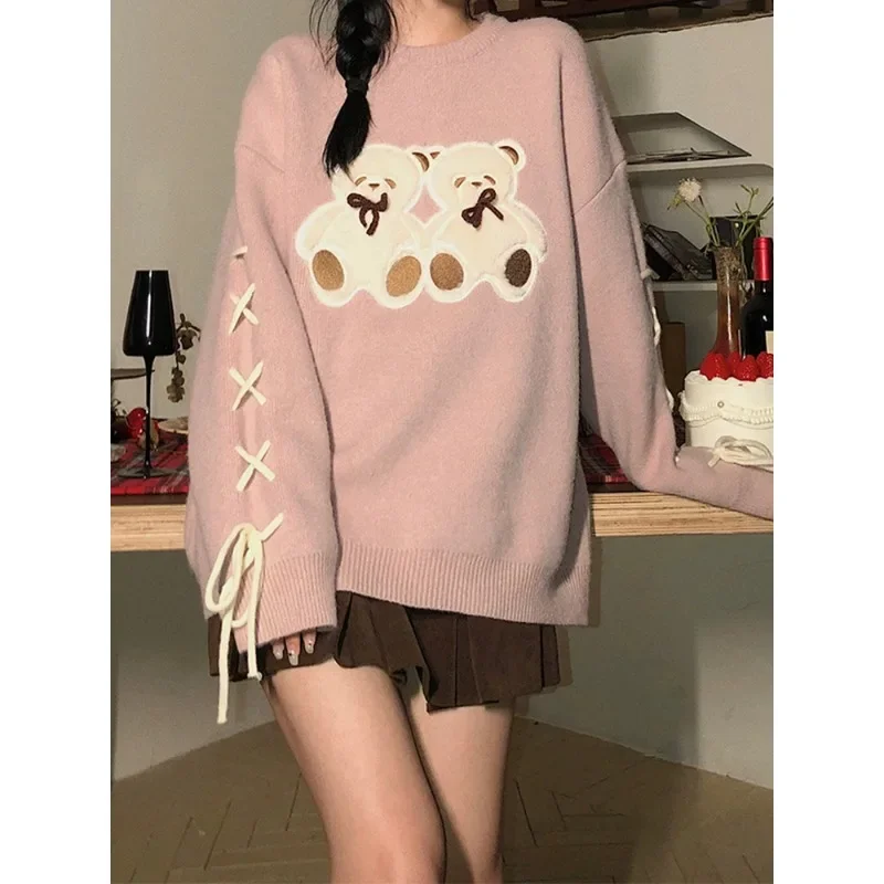 2025 Fall Ladies Pink Bear Sweater Elegant Aesthetic Retro Fashion Casual All-in-one Long Sleeve O Neck Knit Pullover Sweater
2025 Fall Ladies Pink Bear Sweater Elegant Aesthetic Retro Fashion Casual All-in-one Long Sleeve O Neck Knit Pullover Sweater