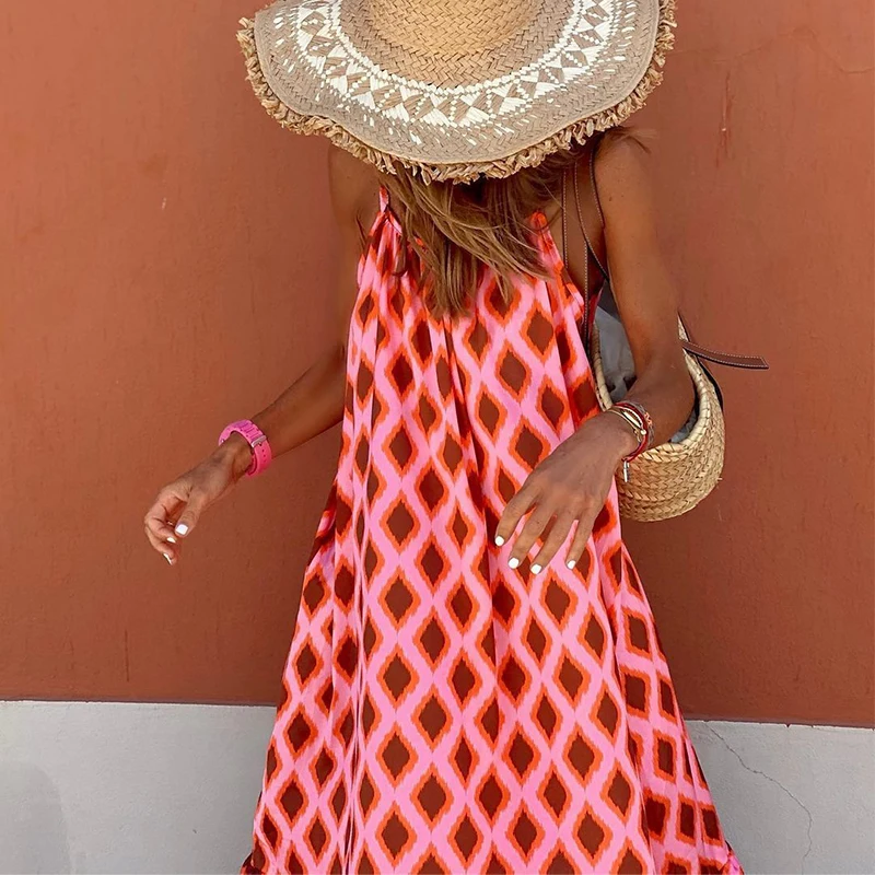 Bohemian Slip Dress For Women Diamond Checkered Printed Dress Vintage Spaghetti Strap Big Hem Slip Long Dress For Beach Vacation
Bohemian Slip Dress For Women Diamond Checkered Printed Dress Vintage Spaghetti Strap Big Hem Slip Long Dress For Beach Vacation