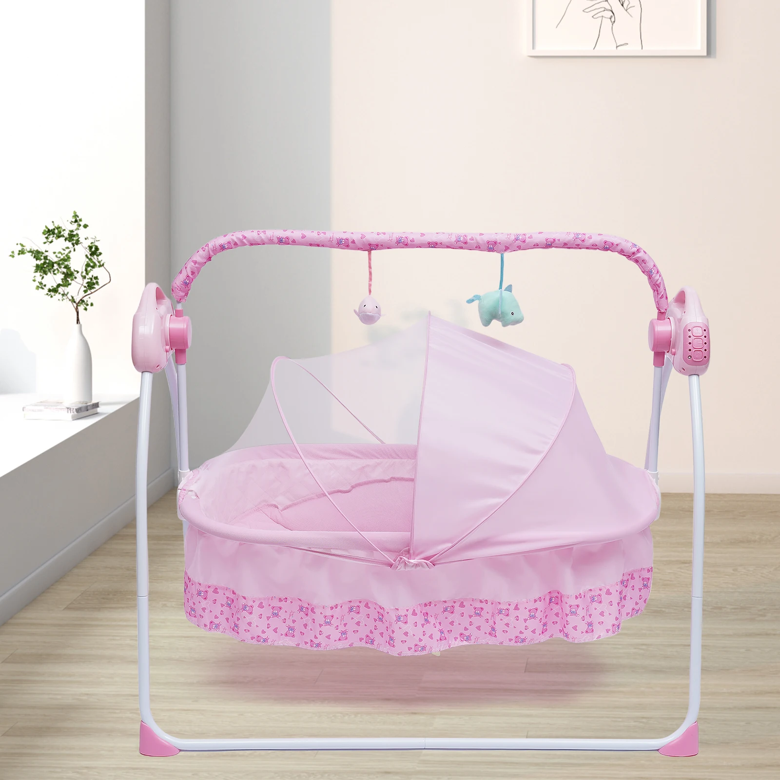Electric Baby Swing Big Space Folding Baby Cradle 5 Gears Mosquito Net Baby Bassinet Remote Control And Timing Function Pink 
Electric Baby Swing Big Space Folding Baby Cradle 5 Gears Mosquito Net Baby Bassinet Remote Control And Timing Function Pink