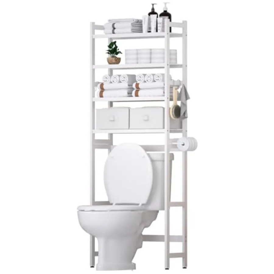 Over The Toilet Storage with 2 Baskets 4-Tier Bamboo Organizer Rack with Paper Holder and 4 Hooks and Waterproof Feet Pad Frees
Over The Toilet Storage with 2 Baskets 4-Tier Bamboo Organizer Rack with Paper Holder and 4 Hooks and Waterproof Feet Pad Frees