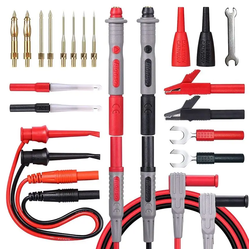 Easy Use Multimeter Leads Kit-23 PCS, Professional Quality With Test Probes, Alligator Clips& Hooks- Upgraded Replacement Set
Easy Use Multimeter Leads Kit-23 PCS, Professional Quality With Test Probes, Alligator Clips& Hooks- Upgraded Replacement Set