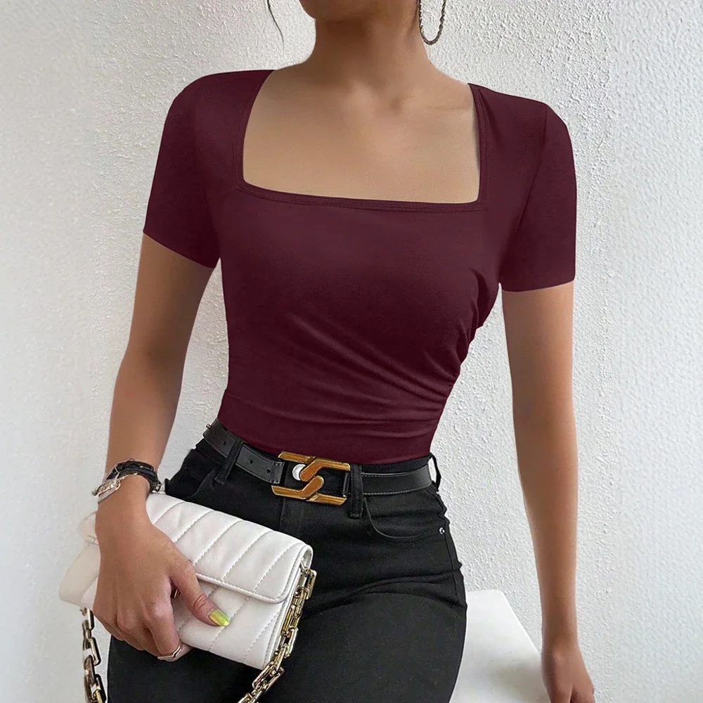 T-Shirts Summer Simple Basics Solid Color Short Sleeve Square Neck Casual T-Shirts For Women
T-Shirts Summer Simple Basics Solid Color Short Sleeve Square Neck Casual T-Shirts For Women