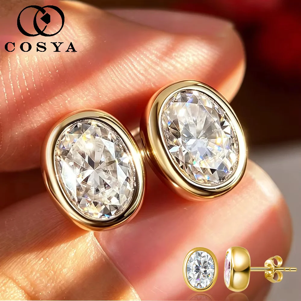 COSYA 100% S925 Silver 0.5/1CT Oval Cut Moissanite Earrings for Women Plated 18K Gold Bezel Lab Diamond Wedding Fine Jewelry
COSYA 100% S925 Silver 0.5/1CT Oval Cut Moissanite Earrings for Women Plated 18K Gold Bezel Lab Diamond Wedding Fine Jewelry