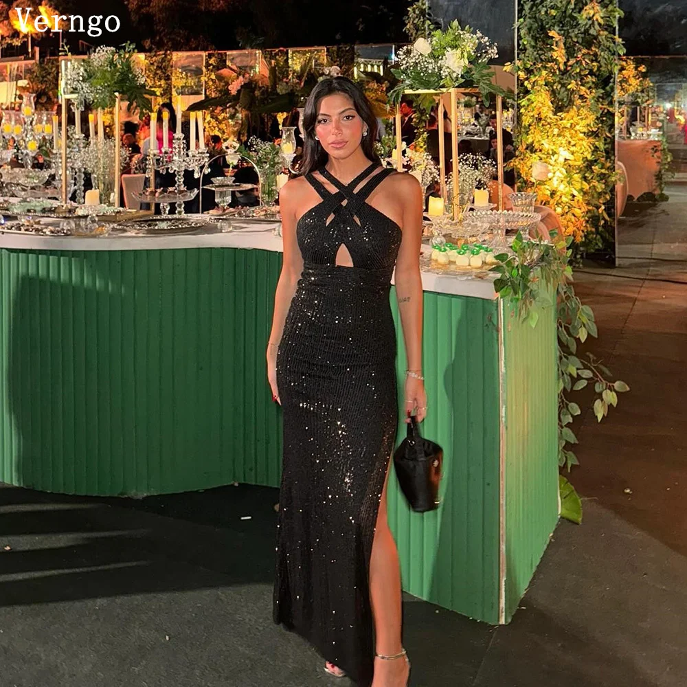 Verngo Black Sequined Evening Dress Halter A Line Shiny Prom Party Dresses Women Elegant Side Slit Sexy Party Gowns
Verngo Black Sequined Evening Dress Halter A Line Shiny Prom Party Dresses Women Elegant Side Slit Sexy Party Gowns