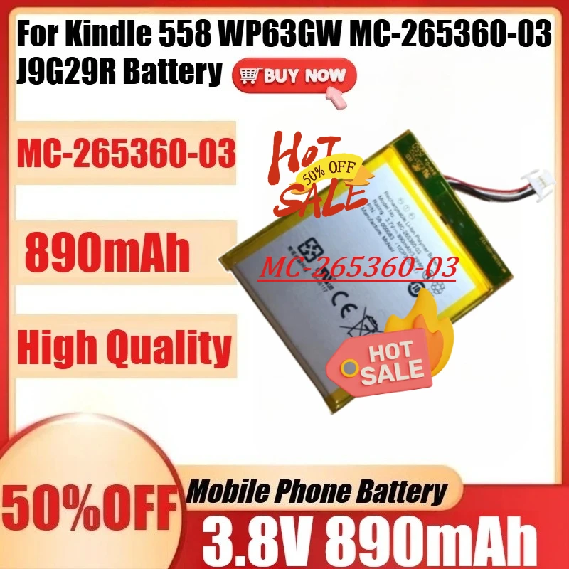 Аккумулятор для электронной книги Kindle 558 WP63GW MC-265360-03 J9G29R, новый, MC-265360, 3.7V 890mAh
Аккумулятор для электронной книги Kindle 558 WP63GW MC-265360-03 J9G29R, новый, MC-265360, 3.7V 890mAh