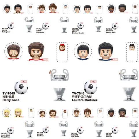 NUOVI giocatori di calcio di fama mondiale Figurine Messi Ronaldo Neymar Lewandowski Mini Action Building Block Modello Giocattolo Regali per bambini MOC