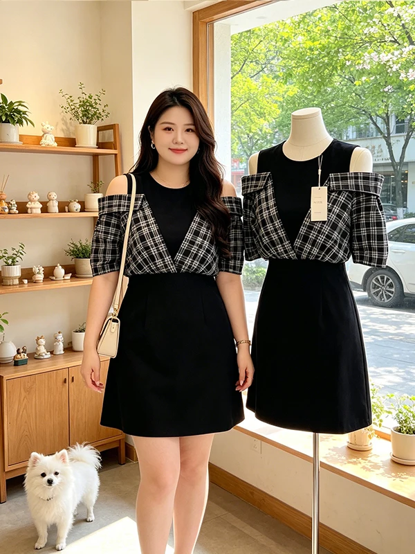 plus Size Korean Style Plaid Dress Shoulder Bared Splicing Skirt for Younger Looking Summer New Arrival Casual High Waist A-L...
plus Size Korean Style Plaid Dress Shoulder Bared Splicing Skirt for Younger Looking Summer New Arrival Casual High Waist A-L...