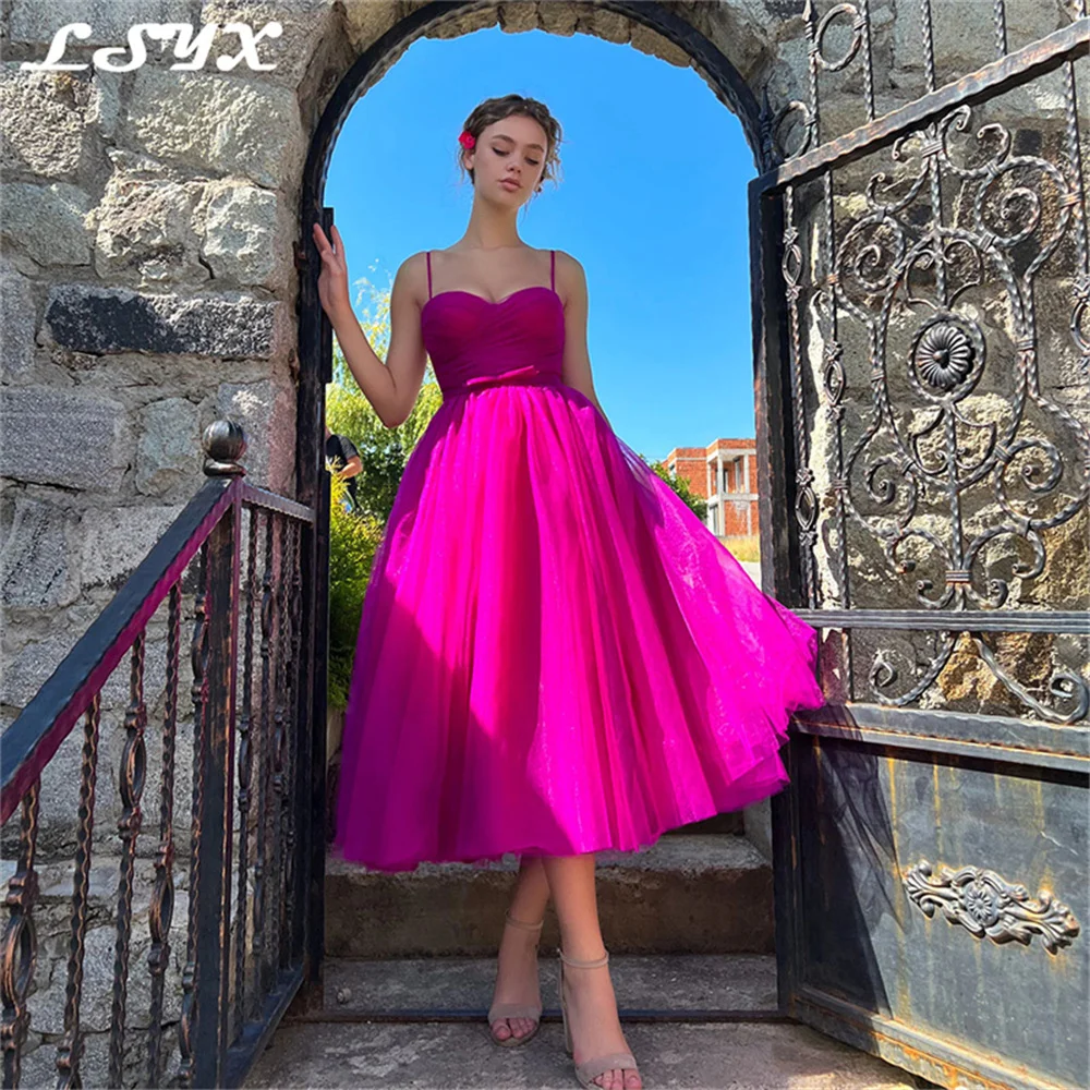 LSYX Sweetheart Spaghetti Straps Prom Dress Sleeveless Backless Pleats Tea Length A Line Tulle Fairy Evening Gown
LSYX Sweetheart Spaghetti Straps Prom Dress Sleeveless Backless Pleats Tea Length A Line Tulle Fairy Evening Gown