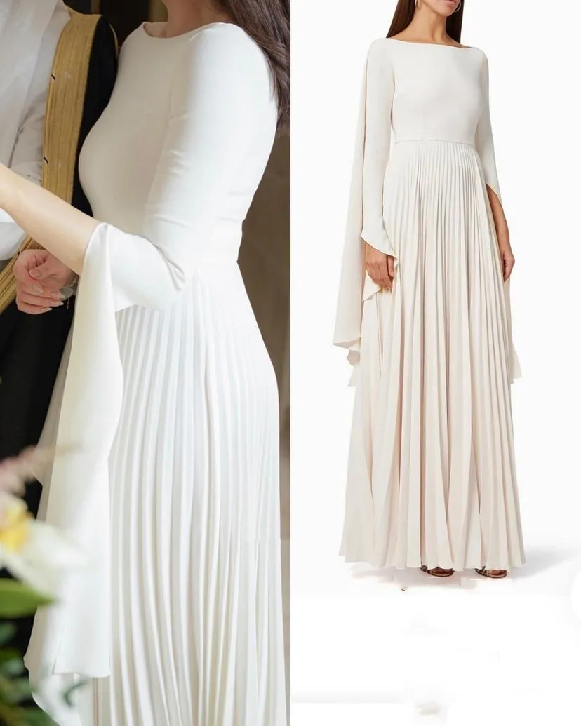 Элегантные платья с длинным рукавом для выпускного вечера, плиссированные вечерние платья до пола с круглым вырезом
Элегантные платья с длинным рукавом для выпускного вечера, плиссированные вечерние платья до пола с круглым вырезом