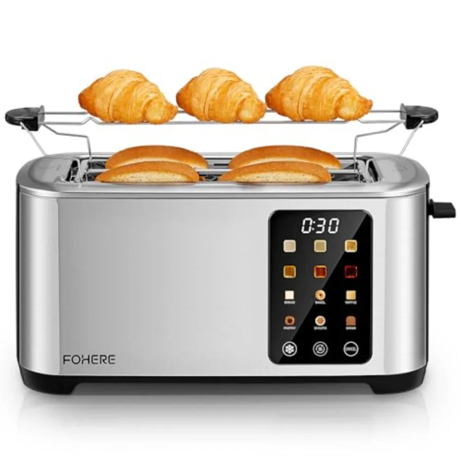 4 Slice Toaster Touch Screen Control Long Extra Wide Slots Smart Bread Toaster 6 Bread Types and 6 Shade Settings Stainless Ste
4 Slice Toaster Touch Screen Control Long Extra Wide Slots Smart Bread Toaster 6 Bread Types and 6 Shade Settings Stainless Ste