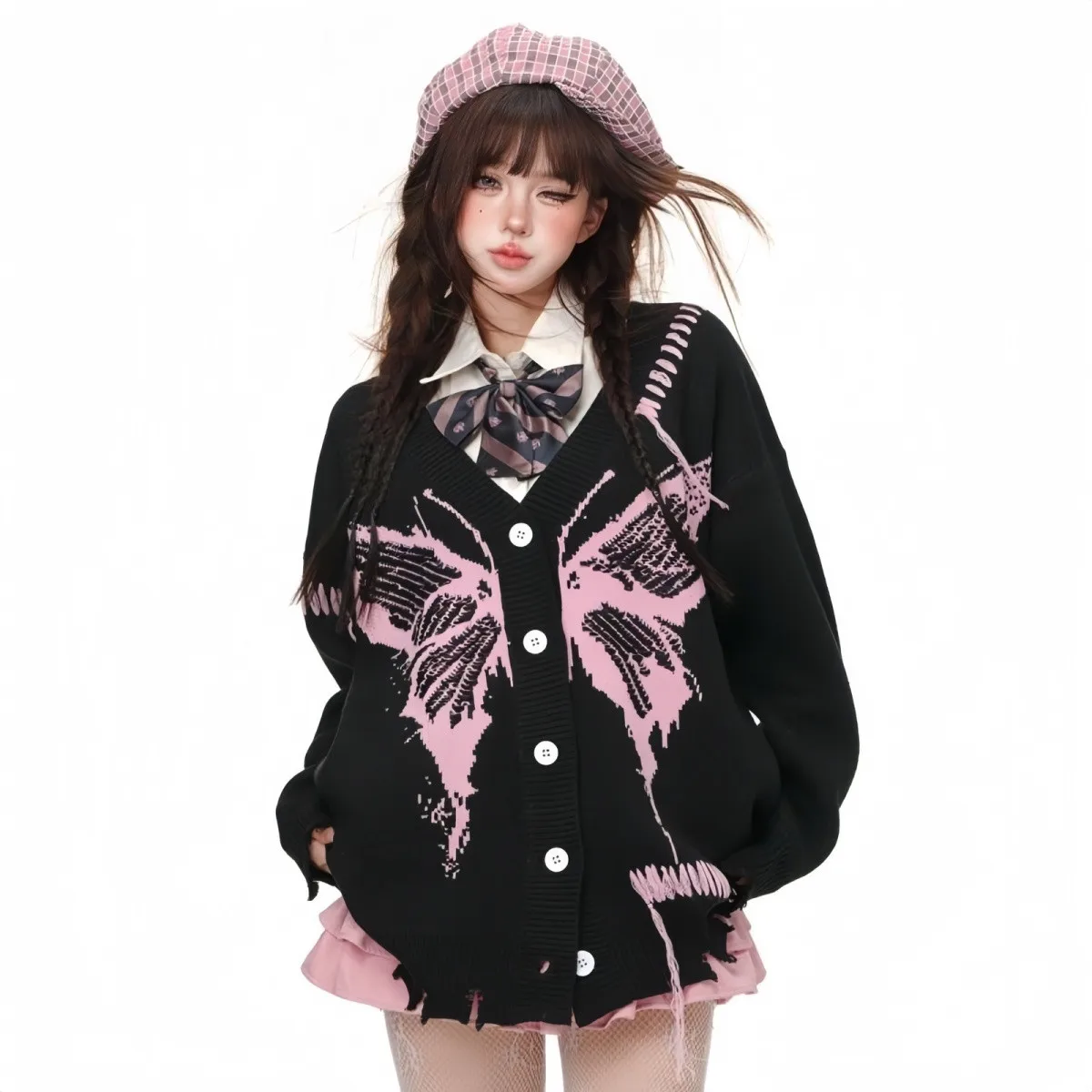 Aesthetic butterfly embroidered Cardigan sweater sweet cute casual gothic vintage Harajuku y2k punk E-girls V-neck sweater tops
Aesthetic butterfly embroidered Cardigan sweater sweet cute casual gothic vintage Harajuku y2k punk E-girls V-neck sweater tops