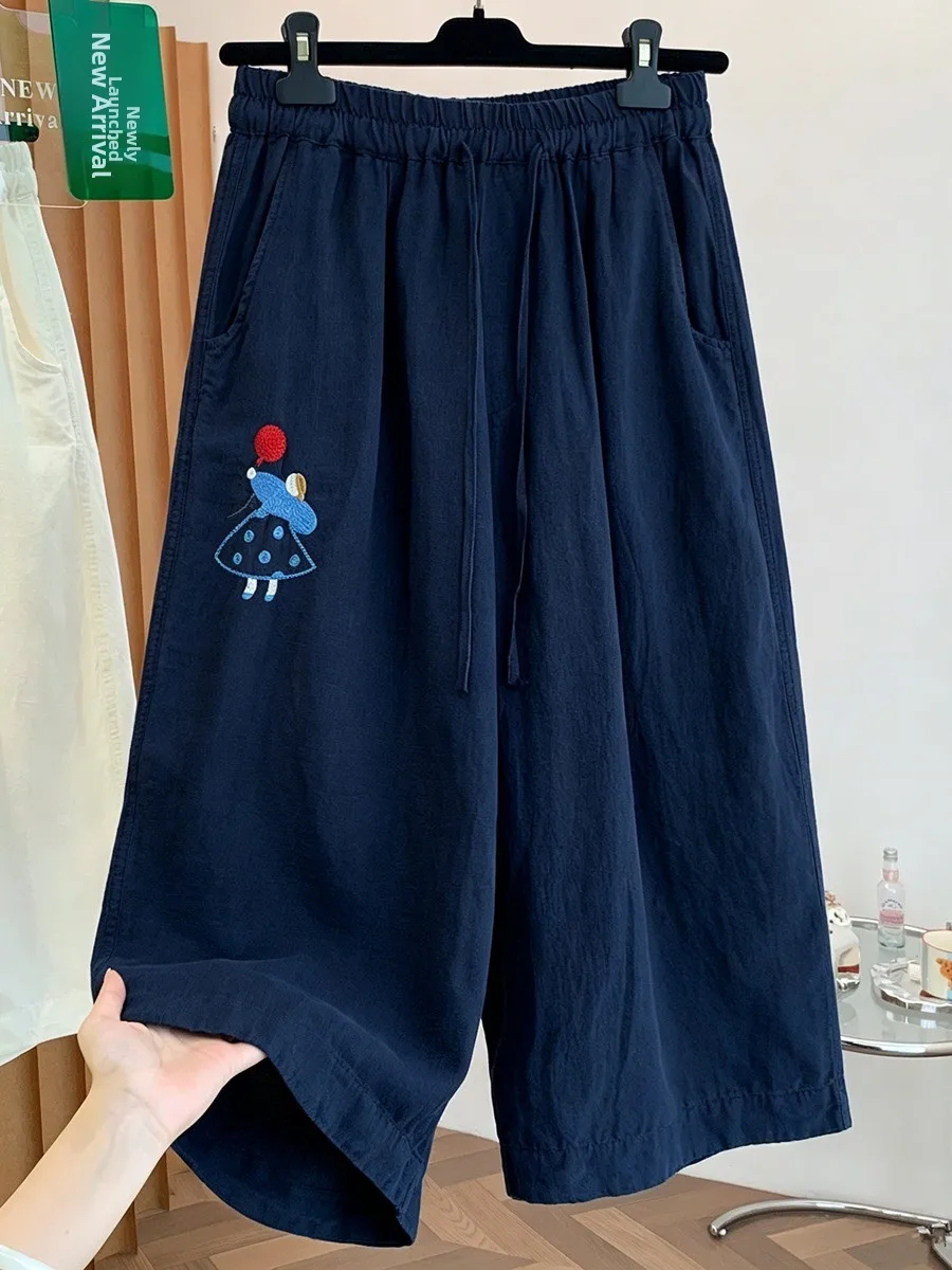 Casual Cotton Linen Wide Leg Pants Women Summer Large Size Elastic Waist Drawstring Youthful Seven Parts Leisure Trousers
Casual Cotton Linen Wide Leg Pants Women Summer Large Size Elastic Waist Drawstring Youthful Seven Parts Leisure Trousers