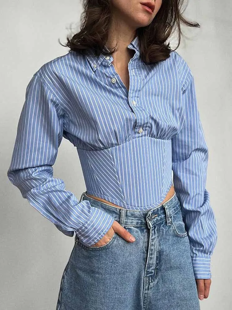 MCDV Casual Stripe Women Bandage Shirt Lapel Long Sleeve Waist-Cinching Elegant Classic Crop Tops 2025 Autumn New Daily Clothing
MCDV Casual Stripe Women Bandage Shirt Lapel Long Sleeve Waist-Cinching Elegant Classic Crop Tops 2025 Autumn New Daily Clothing