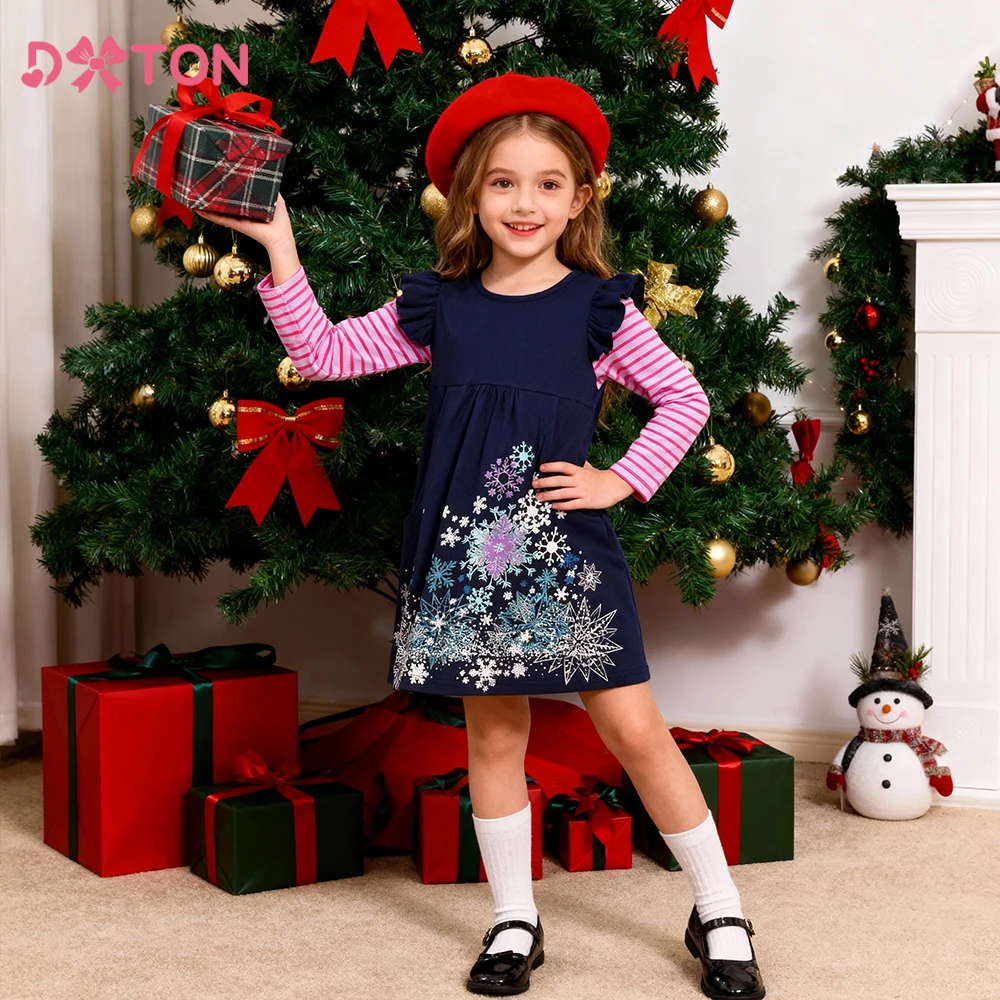 DXTON Toddler Girls Daily Dress Striped Long Sleeve Fake Two Kids Dresses Snowflakes Children Winter Cotton Dress with Pocket
DXTON Toddler Girls Daily Dress Striped Long Sleeve Fake Two Kids Dresses Snowflakes Children Winter Cotton Dress with Pocket