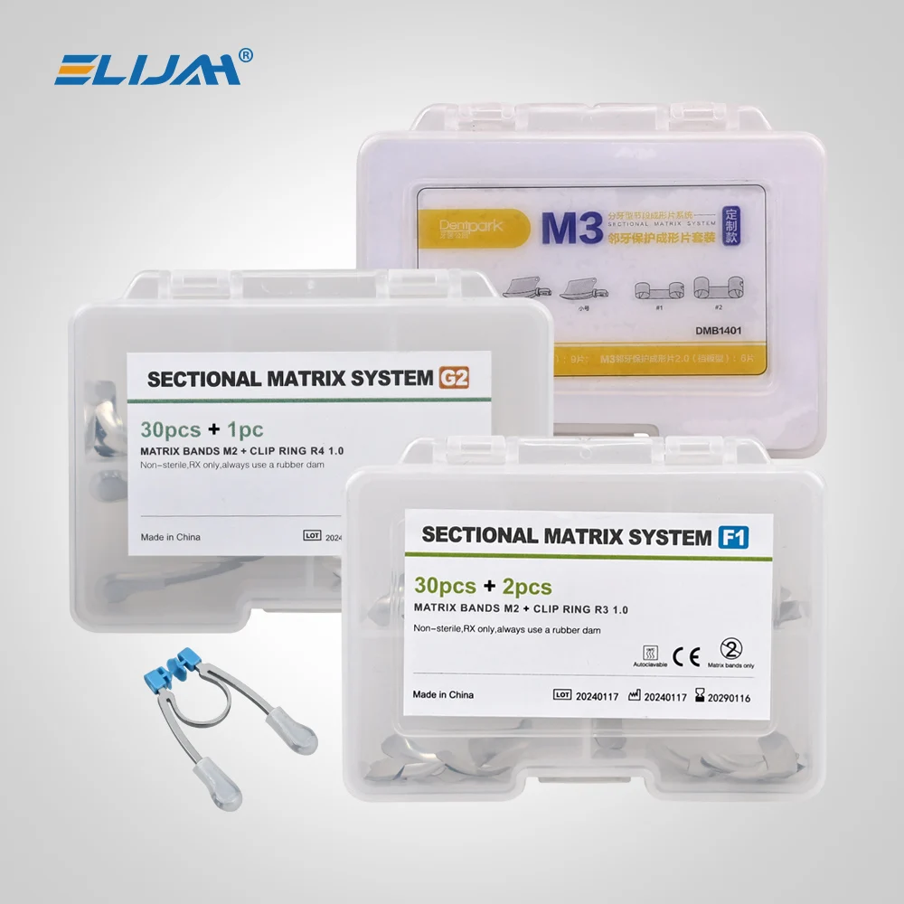 ELIJAH G2/F1 Dental Sectional Matrix System Kit M3 Matrix Wedge Guards Kit Resin Clamping Ring Autoclavable Dentist Instruments
ELIJAH G2/F1 Dental Sectional Matrix System Kit M3 Matrix Wedge Guards Kit Resin Clamping Ring Autoclavable Dentist Instruments