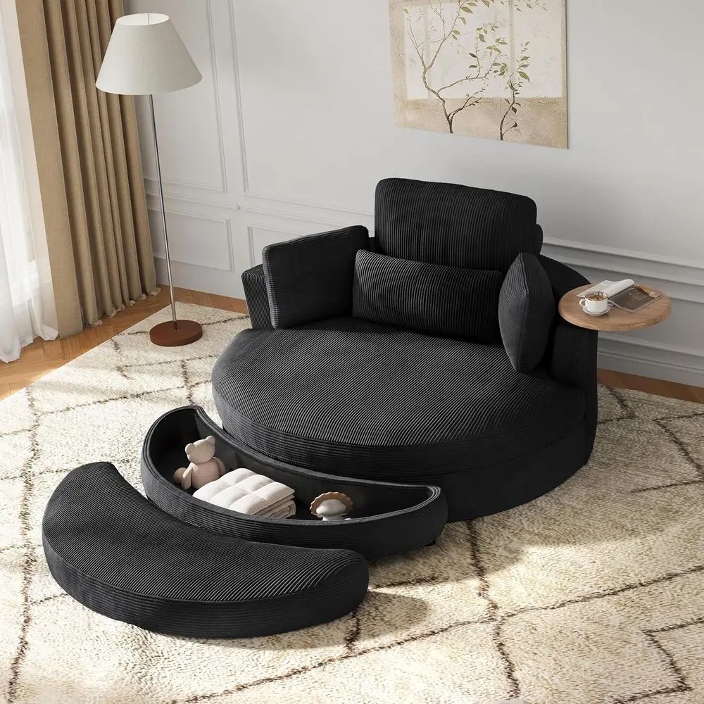 Oversized Swivel Barrel Chair with Storage Ottoman, Round Leisure Sofa Chaise with Tray, Pillows, Corduroy Upholstered Lounge Ch
Oversized Swivel Barrel Chair with Storage Ottoman, Round Leisure Sofa Chaise with Tray, Pillows, Corduroy Upholstered Lounge Ch