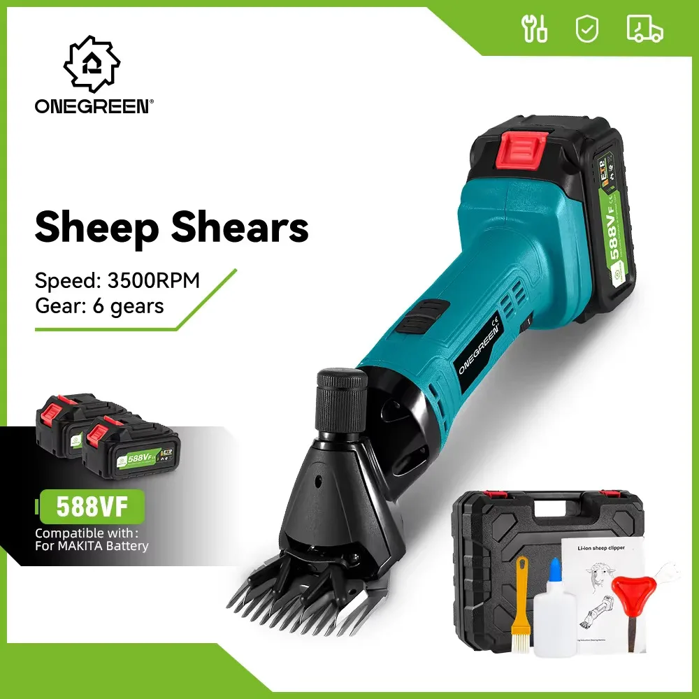 ONEGREEN 6 Speed Wireless Electric Sheep Shears 13 Teeth electric pruner Wool Sheep shearing machine For 21V 18V Battery
ONEGREEN 6 Speed Wireless Electric Sheep Shears 13 Teeth electric pruner Wool Sheep shearing machine For 21V 18V Battery