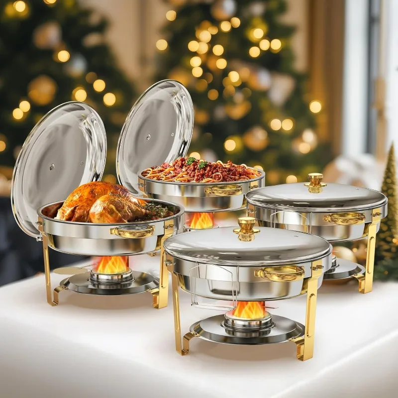 Chafing Dishes for Buffet, 5QT 4 Pack Round Chafing Dish Buffet Set w/Lid Holder, Thickened Stainless Steel Chafers and Buffet
Chafing Dishes for Buffet, 5QT 4 Pack Round Chafing Dish Buffet Set w/Lid Holder, Thickened Stainless Steel Chafers and Buffet