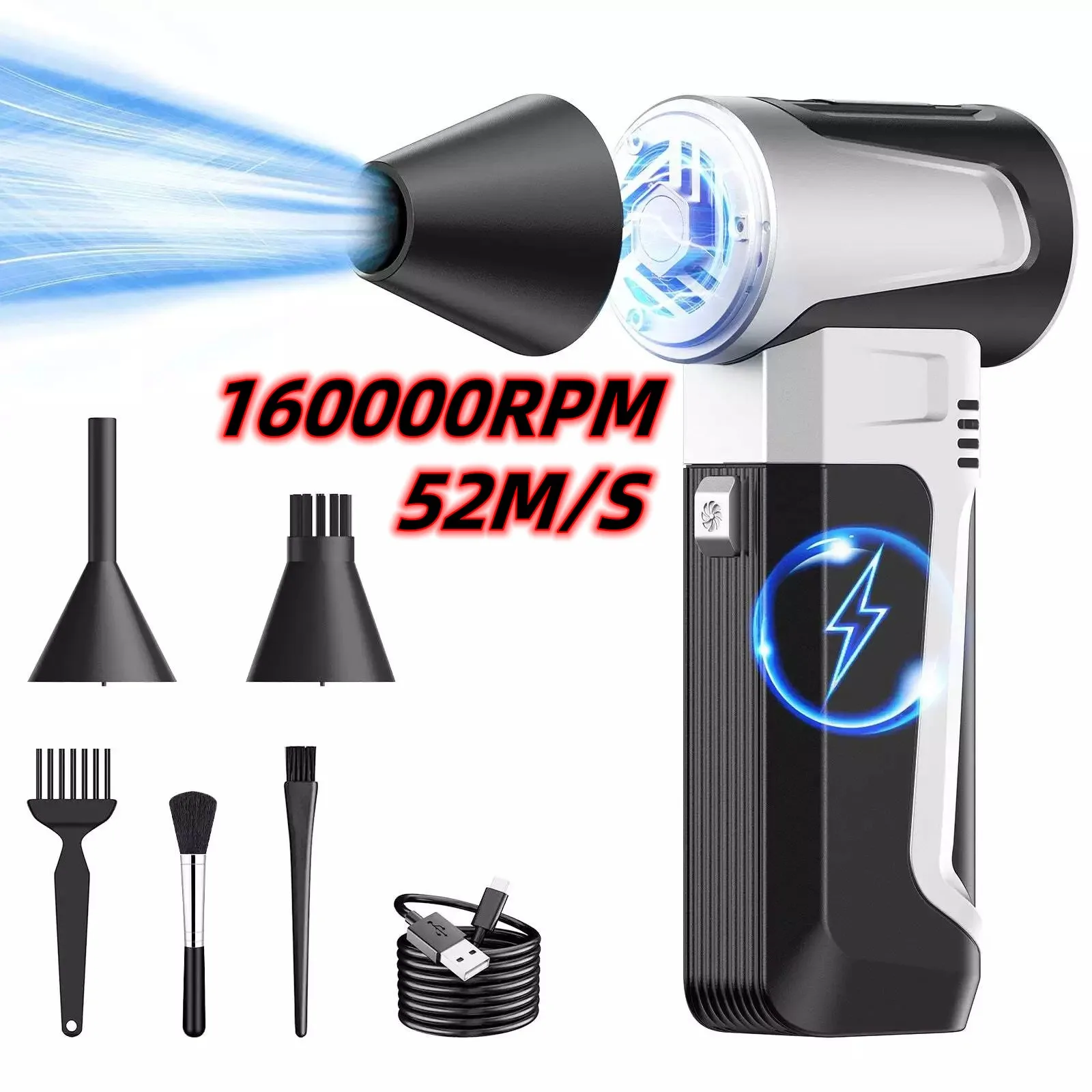 160000 RPM Turbo Jet Fan Electric Air Blower Brushless Motor 52M/S Compressed Air Duster USB Rechargeable Powerful Dust Blower
160000 RPM Turbo Jet Fan Electric Air Blower Brushless Motor 52M/S Compressed Air Duster USB Rechargeable Powerful Dust Blower