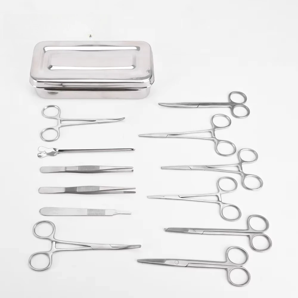 Medical Stainless Steel 13 Pieces Surgical Instruments Kit Basic Minor Surgery Dressing Box
Medical Stainless Steel 13 Pieces Surgical Instruments Kit Basic Minor Surgery Dressing Box